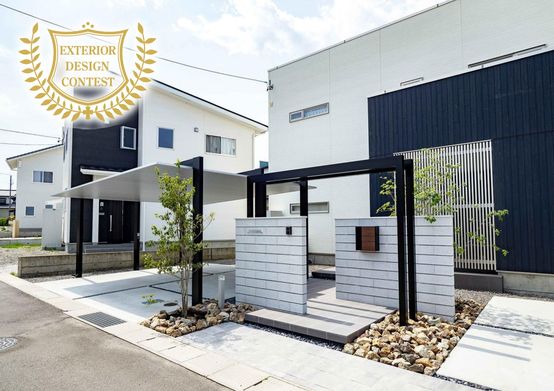 塩尻市　モノトーンのスタイリッシュエクステリア　＜動画付き＞