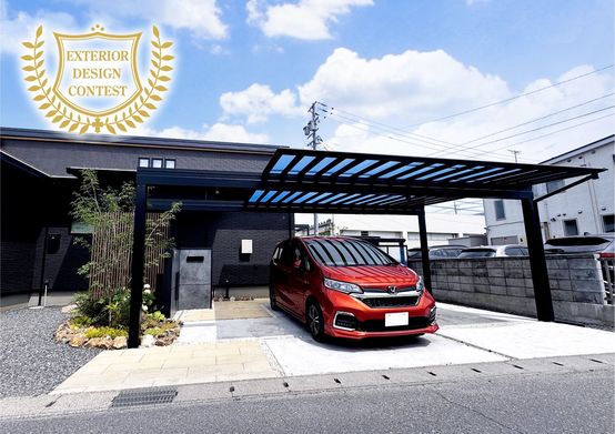 松本市　シックな門柱が映えるモダンエクステリア